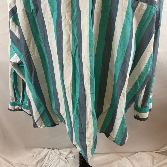 By Anthropologie Oversized Top L Dark Mint Blue White Stripe Button Front Pocket - Picture 10 of 11